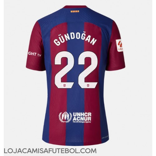 Camisa de Futebol Barcelona Ilkay Gundogan #22 Equipamento Principal Mulheres 2023-24 Manga Curta